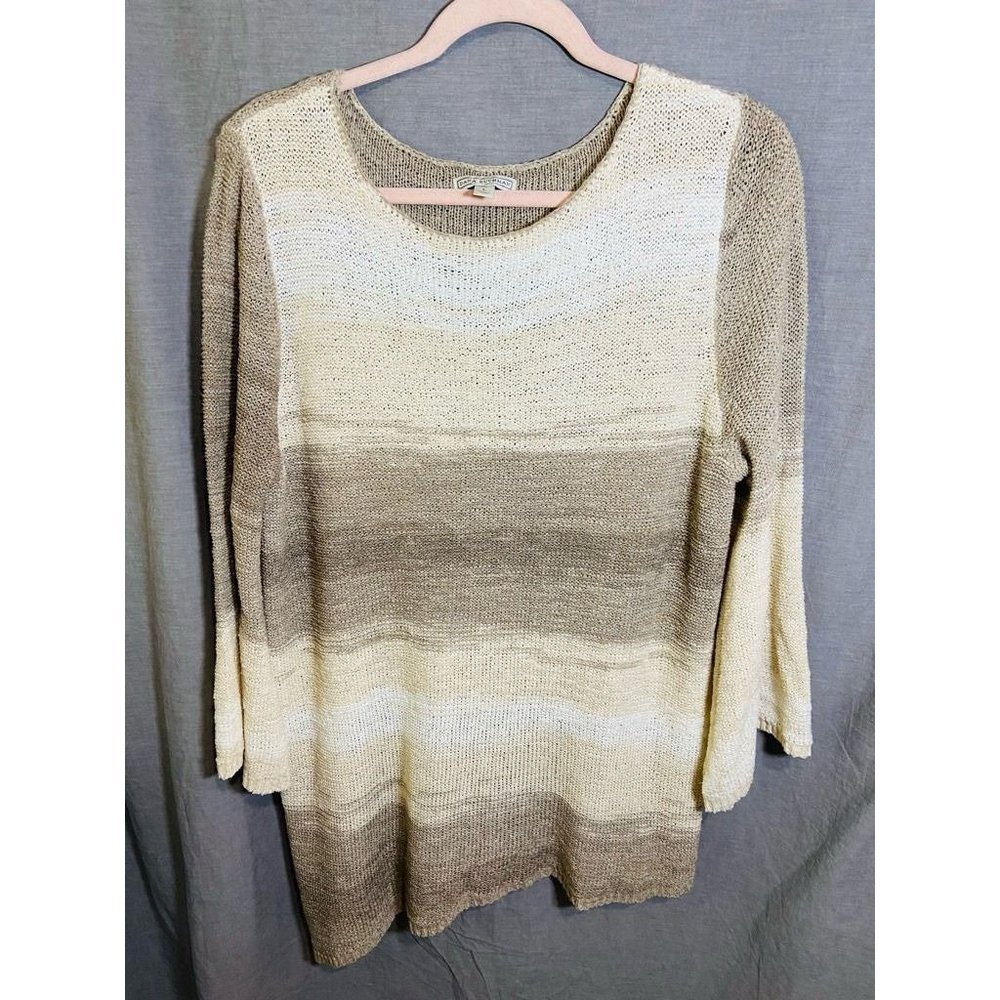 Dana Buchman Sweater Womens Large Brown Striped Long Sleeve Scoop Neck Ladies